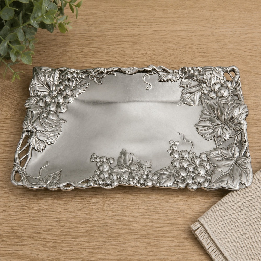 Vtg Arthur Court Grape Vine Aluminum Serving Tray 12x6 Rectangular Platter 1996